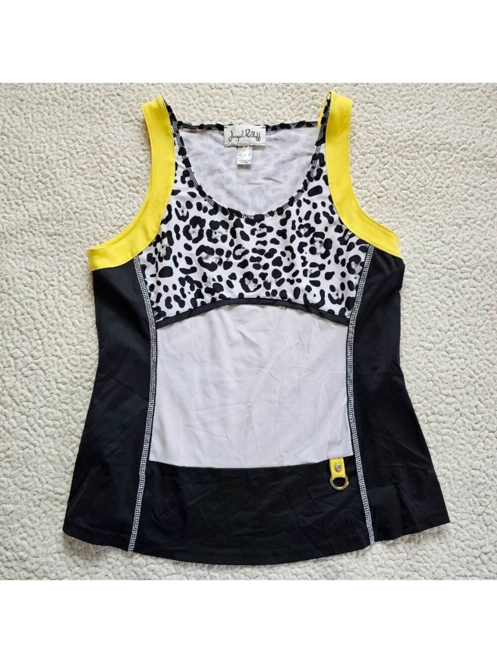 Joseph Ribkoff Womens Sz 12 Sleeveless Leopard Print Tank Top Black White Yellow